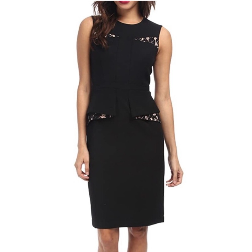 NWT BCBG MAXAZRIA SIZE 4 SHEER LACE INSERT PEPLUM SHEATH DRESS KELSIE Cocktail